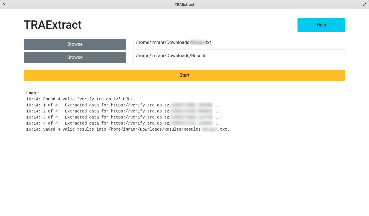 Using TRAExtract to Process a Scan File